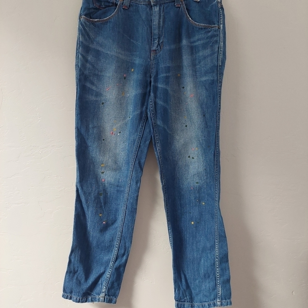 Cube Sugar Japanese Blue Denim‎ Linen Blend Size M Paint Drop Art